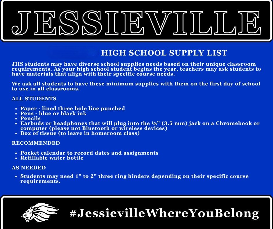 High School Supply List
